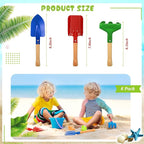 Tarpop 9 Pcs Kids Gardening Tools Set, Metal Kids Yard Tools with Sturdy Wooden Handle Safe Children Beach Sandbox Toy Sand Play Kit for Flower Soil Planting Loosening Digging, Trowel, Rake, Shovel
