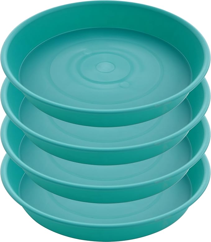 4 Pack of 16 inch Plant Saucer (13.5" Base), Heavy Duty Plastic Plant Tray for Pots, Flower Water Trays for Indoors, Bird Bath Bowls, Plant Drip Saucers for Planter 14"/15"/16" (Teal)