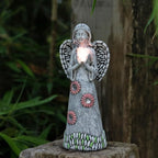 Rezpuao Solar Angel Statue - Garden Sculpture with Resin Decor for Patio, Lawn, Yard, Porch - Housewarming Gift, 10.03"