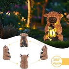 DKJOCKY Highland Cow Garden Decor Statue with Solar Light Lantern, Birthday Gifts for Women Mom Grandma, Funny Waterproof Resin Figurine Outdoor Decorations for Yard Patio Lawn Balcony Porch