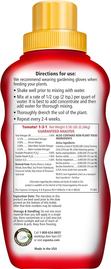 Espoma Organic 8 Ounce Concentrated Tomato! Plant Food - Plant Fertilizer for All Types of Tomatoes and Other Vegetables. for Organic Gardening. Pack of 1.