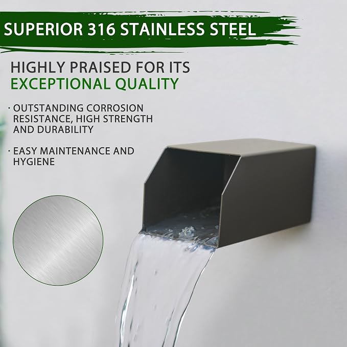 PONDO 4" Square Water Fountain Spout, 316 Stainless Steel Spillway Waterfall Accent Scupper with Integrated Spray Baffle for Landscape Decor, Ponds, Pools, Water Walls, Fountains (Dark Brown)