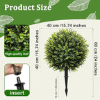 Artificial Topiary Trees Outdoor 2 Pack, 24.5" Boxwood Ball Faux Plants with Stakes, UV Resistant Fake Evergreen Shrubs for Front Porch Planters Garden Spring Decor-Green