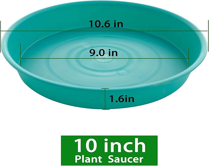 2 Pack of 10 inch Plant Saucer Gray, Heavy Duty Plastic Plant Saucer 10 inch Round, Durable Plant Tray for Pots, Plant Saucers for Indoors, Plant Trays for Planter 9"/10" (10", Teal)