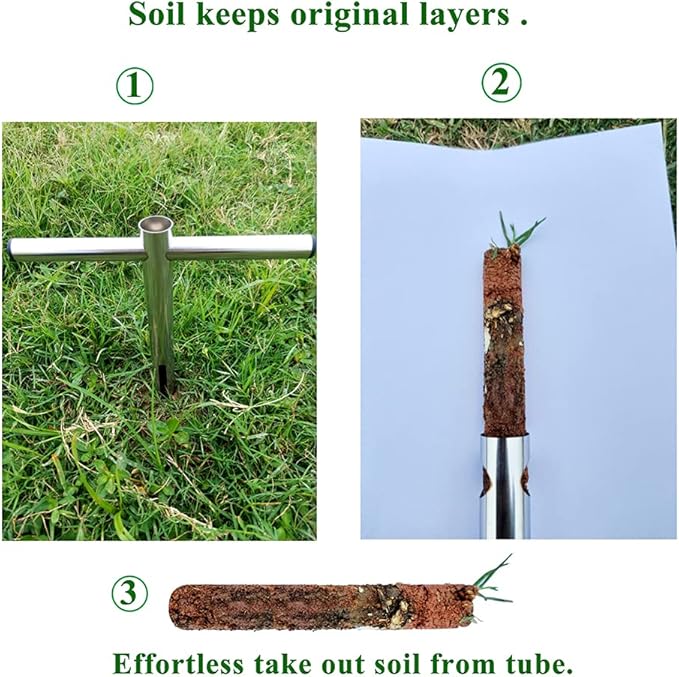 Soil Sample Probe 12 Inch with T Handle, Soil Sampler Tool, Soil Test Kit, Soil Probe for Soil Sampling Plant Care Lawn Garden Farm