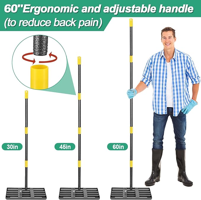 Lawn Leveling Rake, 17x10 Heavy Duty Lawn Leveler with Adjustable Handle Dirt Ground Level Tool for Yard Garden (60 Inch)