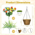 Artificial Flowers Hanging Baskets for Outdoors, 5PCS UV Resistant Faux Outdoor Plants, Fake Petunias Silk Flowers for Garden Balcony Yard Porch Decor (Yellow Orange White)