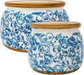 Vintage Ceramic Flower Pots - Indoor Outdoor Planters with Drainage Holes & Filter Screen, 6.5’’& 9’’ Rustic Farmhouse Decorative Plant Pots for Garden/Patio (Blue Vines, Small to Large Bundle)