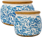 Vintage Ceramic Flower Pots - Indoor Outdoor Planters with Drainage Holes & Filter Screen, 6.5’’& 9’’ Rustic Farmhouse Decorative Plant Pots for Garden/Patio (Blue Vines, Small to Large Bundle)