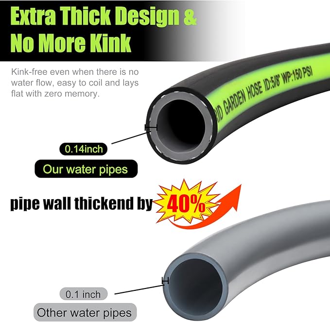 SYEENIFY Kink Free Garden Hose 10ft 5/8", Heavy Duty Hybrid Water Hose, Ultra Durable Flexible Rubber Hose with Sprayer Nozzle,Leakproof Yard Outdoor Hose with Brass Solid Connector