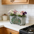 Vintage 2-Piece Metal Planter Set, Distressed Green Iron Wire Basket with Flowers Garden Sign, Rustic Farmhouse Plant Pots for Tabletop, Window Sill & Balcony Decor (Green)