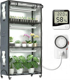 Indoor Greenhouse with 6 Pack 3-Color Grow Light, 36" Wx 14" D x 63" H with 600D Oxford Cloth Cover, 4-Tier Enclosed Plant Stand for Year-Round Indoor Gardening, Timer Plug & Hygrometer