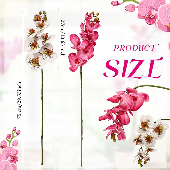 Chuangdi 2 Pcs Artificial Phalaenopsis with Suction Cups Terrarium Plant Decoration Reptile Habitat Plant Decor for Hermit Crab Lizards Geckos Snake (White Leopard Print,Dark Pink,Deeply Exquisite)