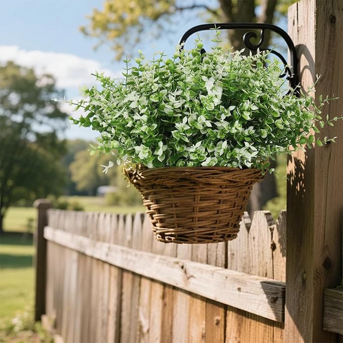 RECUTMS 12 Bundles Artificial Plants Faux Outdoor Plastic Plants UV Resistant Flowers No Fade Fake Greenery Stems for Porch Window Home Wedding Fireplace Spring Decoration (White)