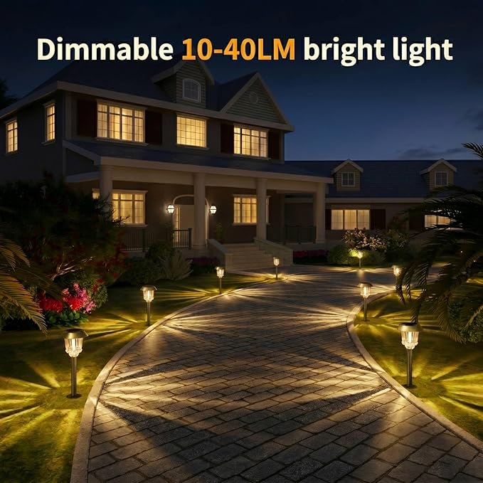 XMCOSY+ Solar Pathway Lights Outdoor - 4 Pack Auto On/Off 10-40 LM Dimmable Waterproof Outdoor Solar Lights for Yard Pathway Garden Driveway Walkway (Bronze)