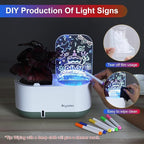 Self-Watering Plant Pot with LED Note Board & 7 Colors Pen Acrylic Message Board with Light Acrylic Dry Erase Board, Led Cat Board Night Light with Planting Pot for Christmas(No Plant&Seed)