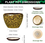 6 Inch Ceramic Plant Pots - Ceramic Pots for Plants Indoor Outdoor, Decorative Round Planter with Drainage Hole and Tray, Small Flower Pot, Bedroom Decor, Plant Lover Gifts, Yellow Leopard