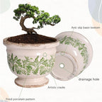 Vintage Ceramic Ice Crack Flower Pot with Drainage Hole Large Rustic Planter for Indoor and Outdoor Unique Antique Pastoral Pot Gardening Gift for Valentine's Day, Home Decors