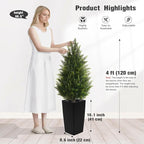 4FT Tall Artificial Cedar Topiary Tree with Compact Pyramidal Shape, Realistic Faux Cypress in Square Black Pot with Fillable Water Bag, Outdoor Evergreen for Front Porch Garden Home Decor