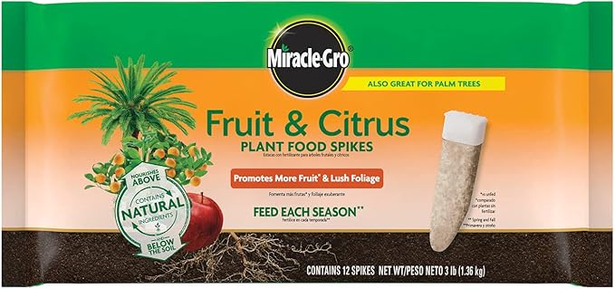 Miracle-Gro Fruit & Citrus Plant Food Spikes - 10-15-15 NPK Easy-to-Use Nutrition for Fruit and Citrus Trees, Plant Fertilizer, 12 Spikes, 3 lb. (2-Pack)