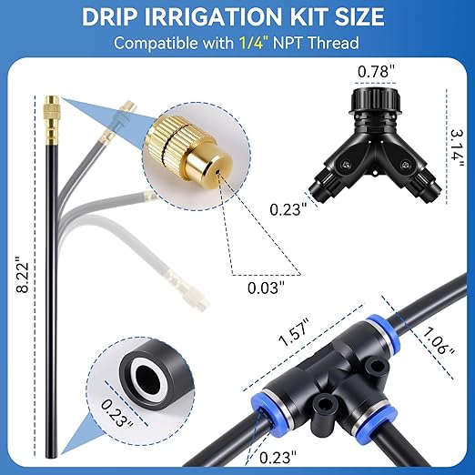 100FT Drip Irrigation System,Garden Watering System with 17 Copper Nozzles&1/4" Tubing, 360° Adjustable Irrigation System for Garden,Automatic sprinklers for Yard,Raised Beds&Greenhouse