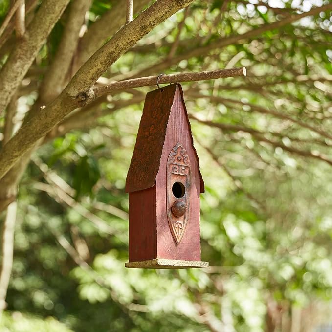 Glitzhome Bird Houses for Outside, Hand Painted Distressed Wooden Bird House for Outdoors, 13.25" H Hanging Birdhouse Bluebird House for Hummingbird,Sparrow,Wren Finch