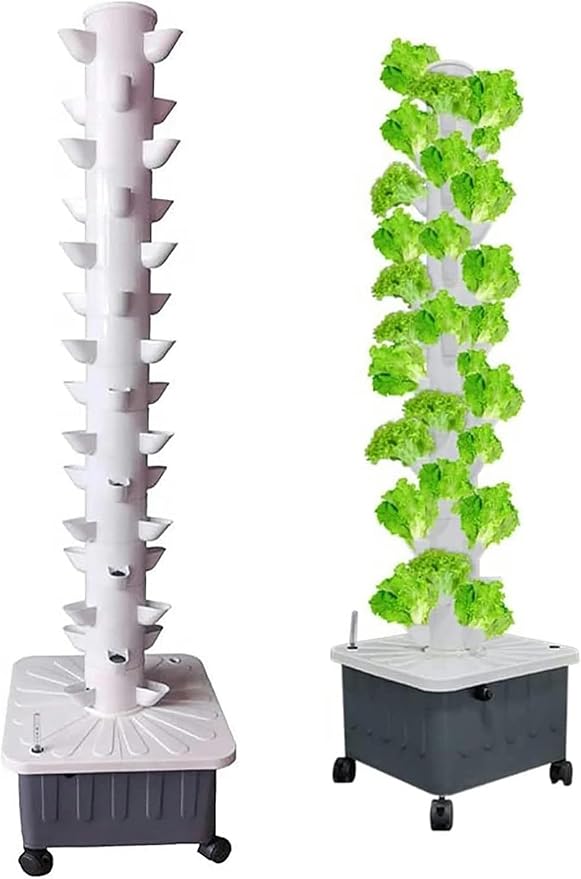 FLTRGO Hydroponics Tower - Hydroponics Growing System for Indoor Herbs, Fruits and Vegetables - Aeroponic Tower with Hydrating Pump, Timer, Adapter, Seeding Bed & Net Pots