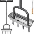 Dolibest Lawn Coring Aerator, Manual Lawn Aerator,4 Stainless Steel Corer Plug Aerator with Soil Core Storage Tray, Pre-Assembled Manual Grass Aerating Tool & Clean Hand Tool, Improving Lawn Health