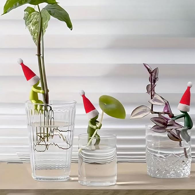 6PCS Plant Propagation Buddy, Plant Cutting Holders for Sprouts and Stems, Plant Supports Come with Colorful & Christmas Hats, Ideal for Decorating Indoor Garden and Propagation Station (Red)