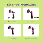 Hose Nozzle [Pink] Heavy Duty Hose Sprayer With 10 Adjustable Watering Patterns. Thumb Control Design, Comfortable Ergonomic Grip, Garden Hose Nozzle for Watering Plants & Lawns/Fun showers/Cleaning