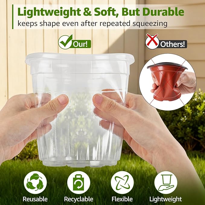 MIXC Clear Nursery Pots with Humidity Domes, 5/4/3.5 Inch Reinforced Transparent Plastic Pots for Planting with Drainage Holes for Seedlings, 30 Pack