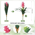 Ivydale Fake Flowers Plants for Outdoors, 2 Pcs 16.93" Bromeliad Artificial Flowers Uv Resistant Realistic Faux Flowers for Outdoor Planters Outside Porch Patio Yard Garden Indoor Decoration(Pink)