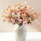 Alupssuc 16PCS Faux Silk Pompon Mums Artificial Flowers with Eucalyptus, Fake Chrysanthemum Floral for DIY Vase Arrangement, Long Stem Dining Table Centerpiece Home Decor, Mix 4 Colors