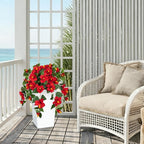 Briful 27.5" Artificial Hibiscus Plant in Tall White Planter, Large Faux Tropical Flower Arrangement for Front Door Porch Patio Balcony Outdoor Indoor Decoration, UV Resistant Fake Red Hibiscus Tree