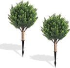 Shinoske 23.8" Artificial Cedar Topiary Ball Trees,Set of 2 Outdoor Faux Evergreen Shrubs with Ground Spike,UV Resistant Fake Cedar Plants for Front,Garden,Porch,Yard
