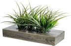 MyGift Large Artificial Green Grass Plants Potted in 14 Inch Vintage Weathered Gray Solid Wood Rectangular Planter Box, Decorative Tabletop Faux Greenery Centerpiece Décor