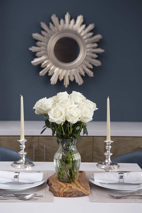 KaBloom - Bouquet of 12 Fresh White Roses (Farm-Fresh, Long-Stem) with Vase - Fresh Flowers for Birthday, Valentine's & Mother's Day