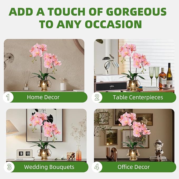 CXGS Orchids Artificial Flowers Realistic Fake Flowers in Ceramic Vase 20" Pink Faux Plants Indoor Lifelike Soft PU Phalaenopsis for Centerpiece Hotel Home Decor
