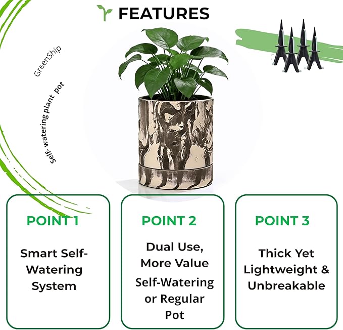 GreenShip 11.7″ Cylinder Planters with Drainage Hole and Planter Saucer, Jun Porcelain Clay & Recycled Resin, Decorate Home,Office & Outdoor