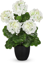 Briful 16” Geraniums Artificial Flowers Realistic Potted Plant – White Fake Geraniums for Outdoors, Silk Flowers Artificial Outdoor Plants for Indoor Home Decor, Farmhouse Table Centerpiece Decoration