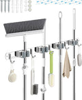 4 Racks and 5 Hooks Mop and Broom Holder Wall Mount, 304 Stainless Steel Broom Hanger Organizer for Home Kitchen Garden Laundry Garage