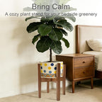 Natural Bamboo Plant Stand Indoor, Adjustable Plant Shelf Indoor Fits 8-12 Inch Pots, Mid Century Modern Decor to Refresh Your Space(Pot & Plant Not Included)
