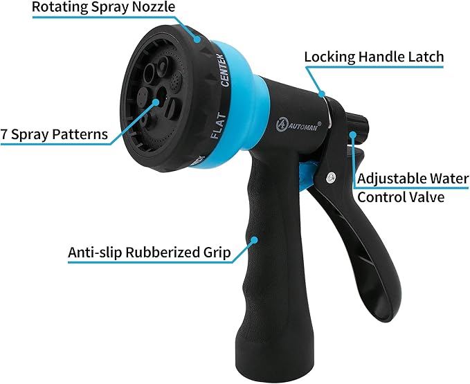 AUTOMAN EVA Recoil Garden Hose 25ft - Includes 7 Pattern Spray Nozzle,Curly Water Hose 25 Foot,Watering Hose Coil,Retractable,Corrosion Resistant Garden Coil Hose.Blue