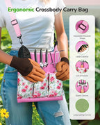All-in-One Garden Tool Set, 11-Piece Heavy Duty Gardening Tools with Ergonomic Canvas Shoulder Crossbody Bag, Rust-Proof Premium Garden Tool Kit, Gardening Gift for Women Men (Pink)