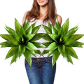 JUSTOYOU 28" Artificial Agave Plants Outdoor Large Fake Agave Plants Faux Succulents for Outdoor Indoor Home Front Porch Decor (2, Green)