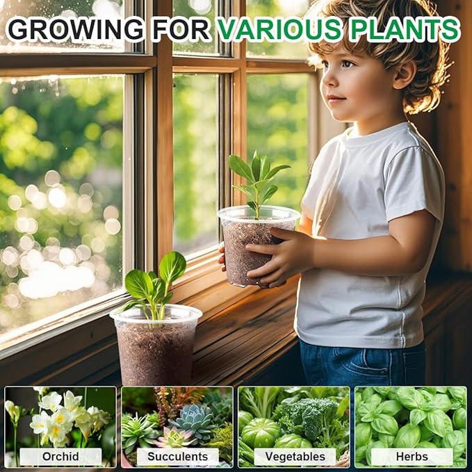 RooTrimmer 100 Pack 4 Inch Clear Plant pots with Drainage Holes, Transparent Nursery Seeding Pots, Flexile Seeds Starter Pots, Seeds Germination (4Inch,100P,Clear)