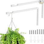 2 Pack 8 Inch Plant Hanger Hooks for Indoor Hanging Plants, Heavy Duty Steel Hanging Plant Brackets Wall Mount Hooks for Hanging Bird Feeders Flower Basket Wind Chime Solar Lanterns Outdoor, White