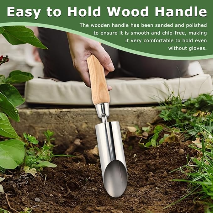 Small Bulb Planter Tool, Bulb Planter for Breaking Through Soil, Stainless Steel Bulbs Planters Tool, Small Bulbs Digger with Comfortable Wood Handle/Sharp Edge(Color:Silver)