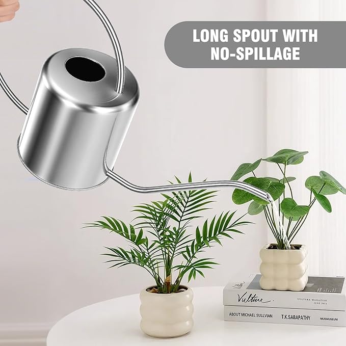 Plant Watering Can, 50 oz / 1500 ml Stainless Steel Metal - Modern Decorative with Long Spout for Indoor Potted Plants, Bonsai, Garden Flowers, Silver