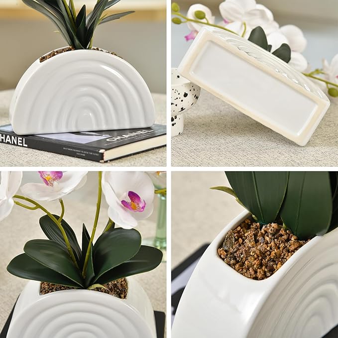 Fake Orchid Plant in White Rainbow Pot, Artificial Silk Phalaenopsis Orchid Flowers for Home Décor, Table Centerpiece, Office Desk (Teal Blue)